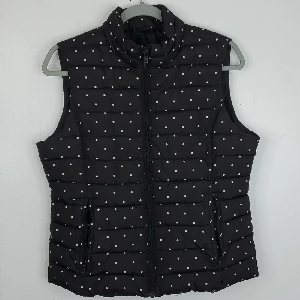 ColeBrook Vest Essentials Puffer Polka Dot Full Zipper Poly Fiberfill Womens M